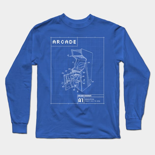 Retro Arcade Diagram Long Sleeve T-Shirt by Shezika